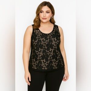 Maggie Sweet Women’s Black Lace Overlay  Sleeveless Top Size 1X NWOT